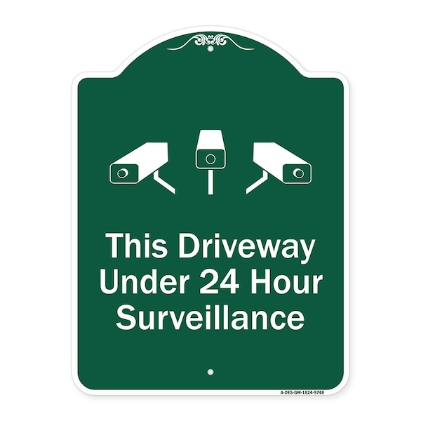 This Driveway Under 24 Hour Surveillance W/ Graphics Heavy-Gauge Aluminum Sign, 24" H, GW-1824-9748